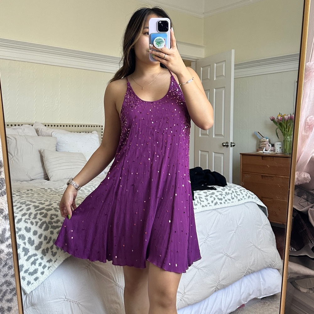 Free People Purple Sequin Criss Cross Dress